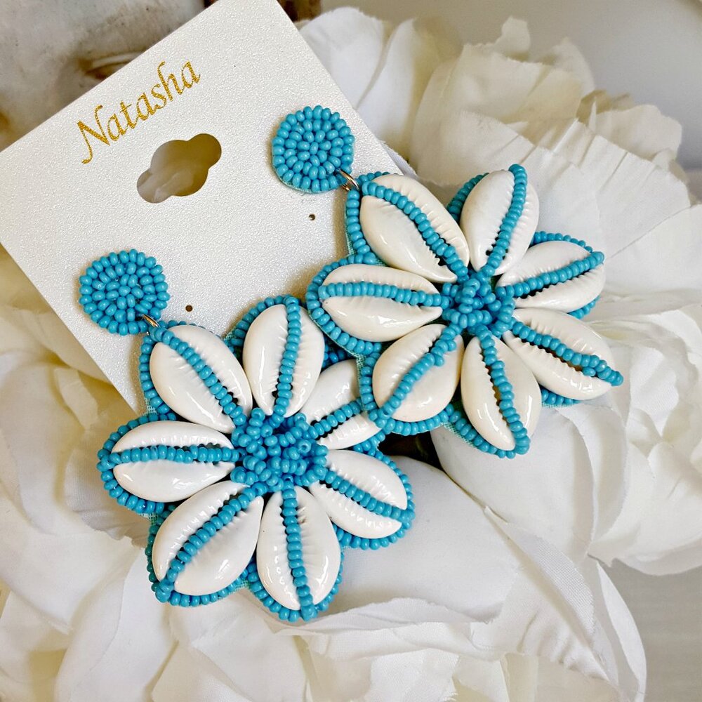 NEW! BOHO Beaded SHELL Statement EARRINGS